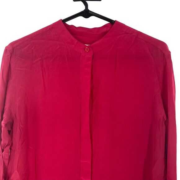 Equipment Femme Marche‎ Collarless Long Sleeved Silk Magenta Blouse Size S Long - Picture 3 of 10